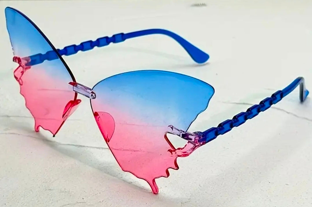 Ladies Blue & Red Ombre Butterfly Fashion Sunglasses