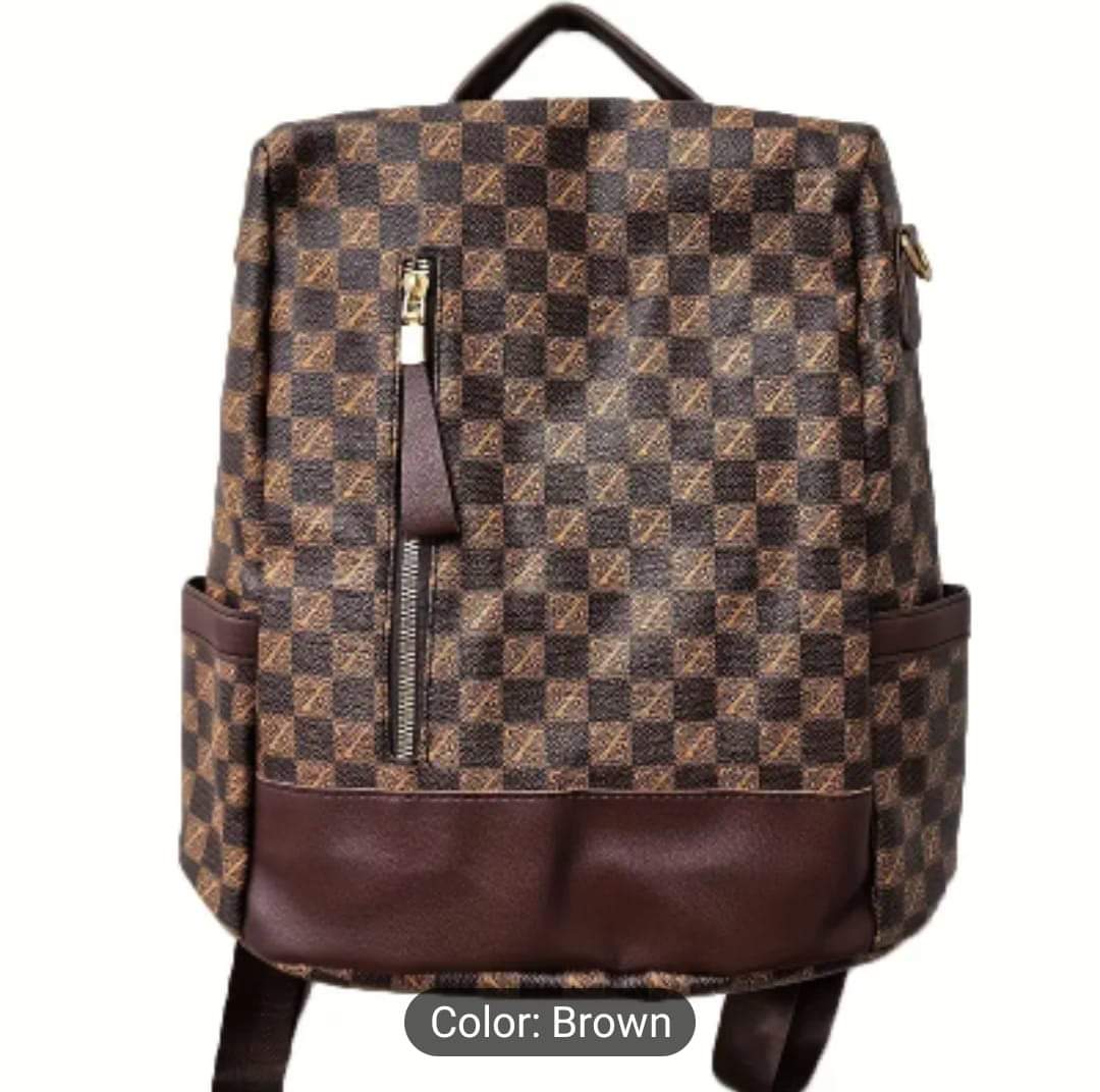 Brown Printed Backpack Purse