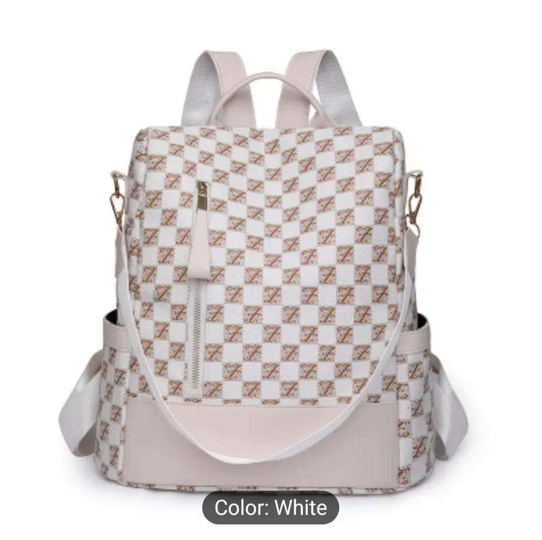 White Printed Backpack Purse