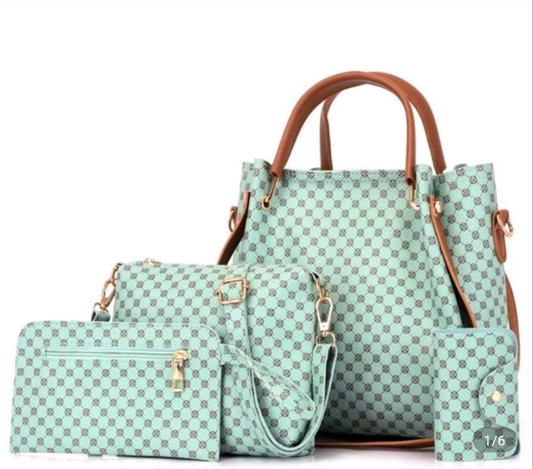 4 Piece  Lt Green Printed Purse Set