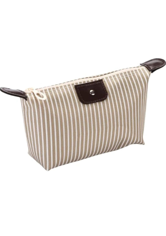 Tan Stripe Make-Up Bag