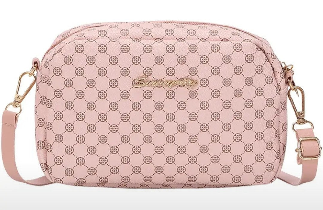 Pink/Tan Printed Makeup Bag