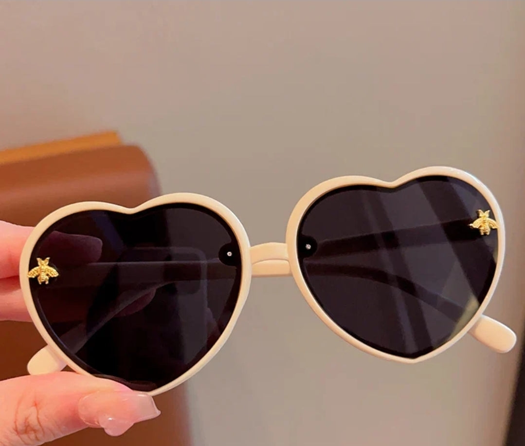 Little Girls Cream Heart Sunglasses