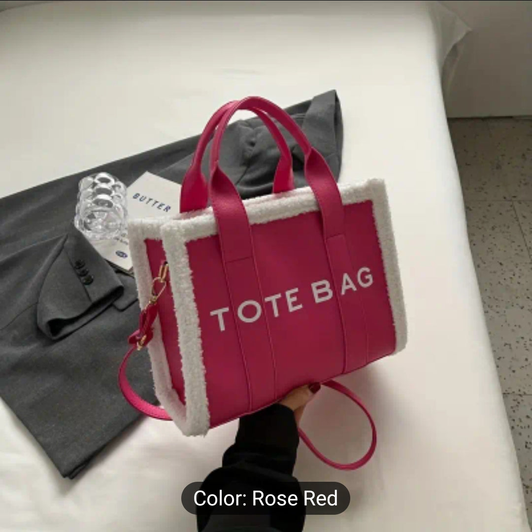 Rose Red Tote Bag w/ Fur Trim