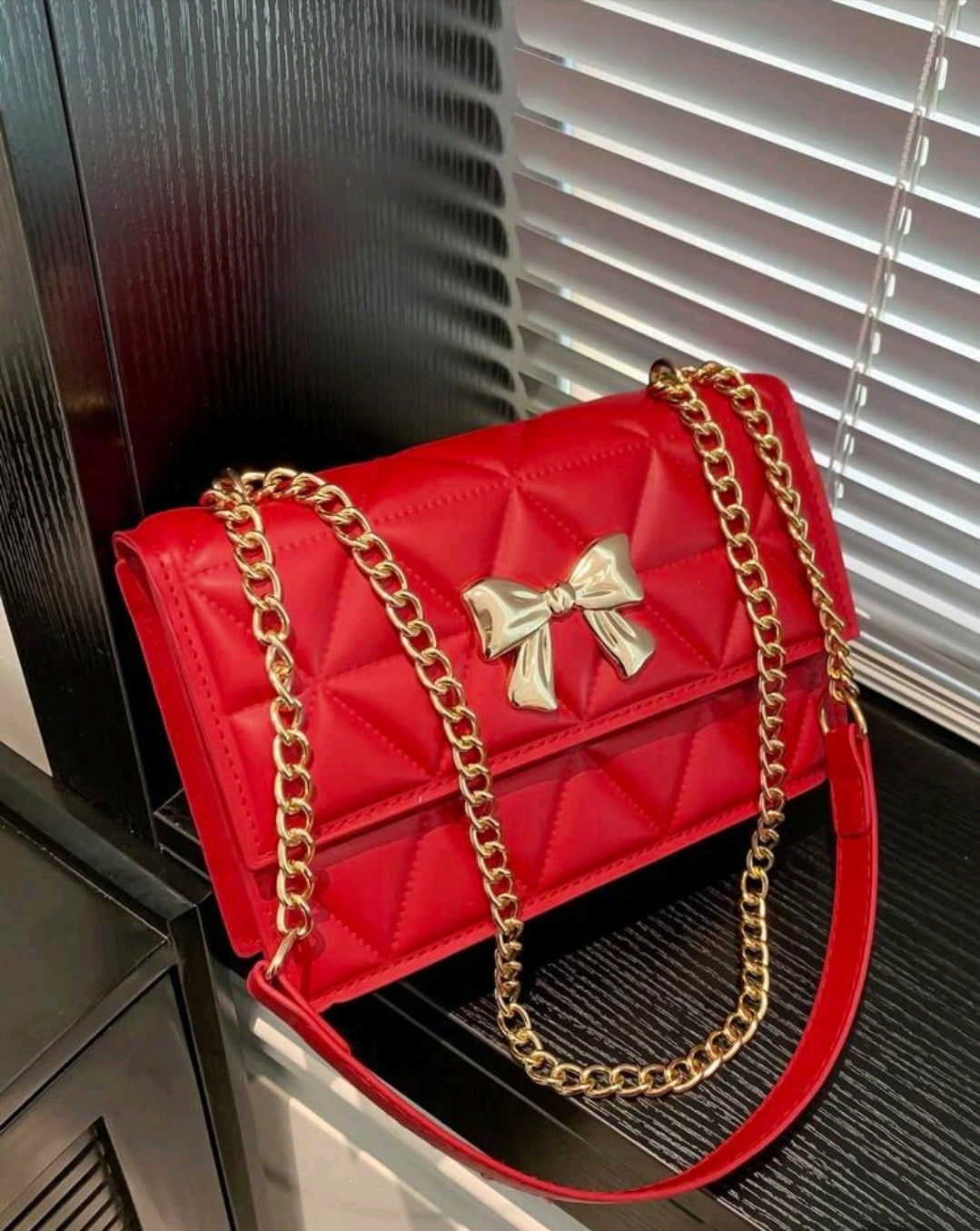 Red Bow Chain Strap Purse