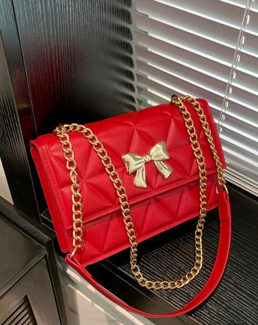 Red Bow Chain Strap Purse