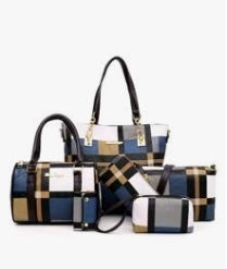 6 Piece Blue/Black Fashion Purse Set