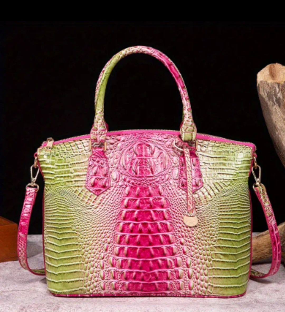 Lt Green/Pink Crocodile Purse