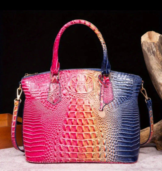 Pink/Yellow, Blue Crocodile Purse