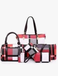 6 Piece Red/Black Fashion Purse Set