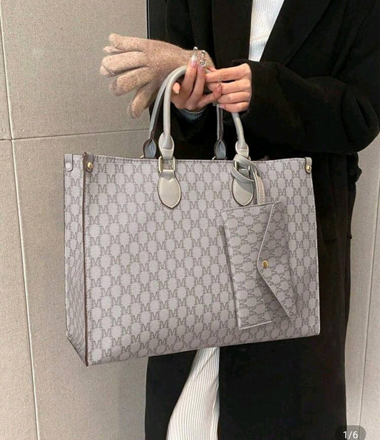 Extra Large Grey 2 Piece Printed  Purse