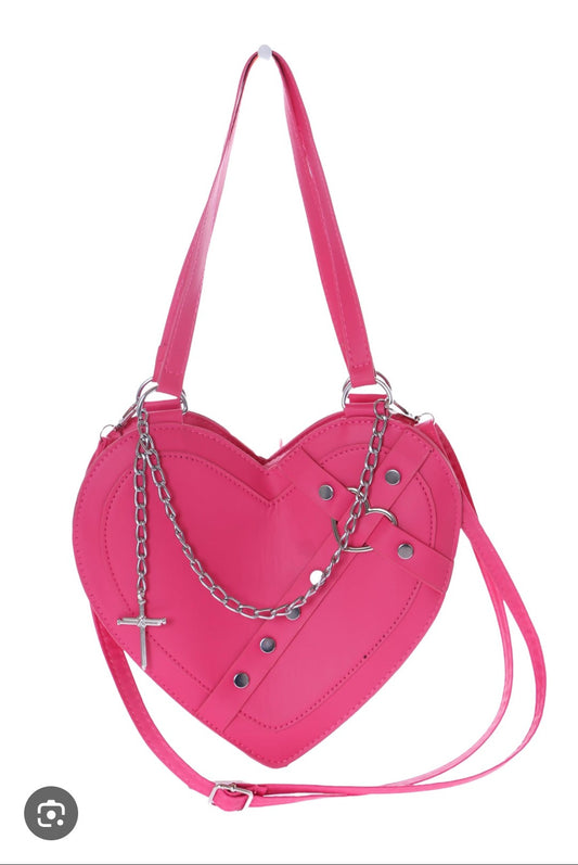 Pink Heart Cross Chain Purse