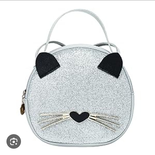 Glitter Grey Kitty Purse