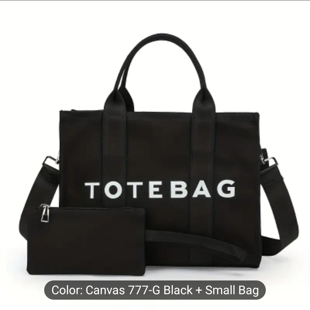 Black Canvas Tote Bag w/ Small Bag