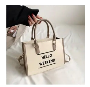 White/Tan Trim Hello Weekend Purse