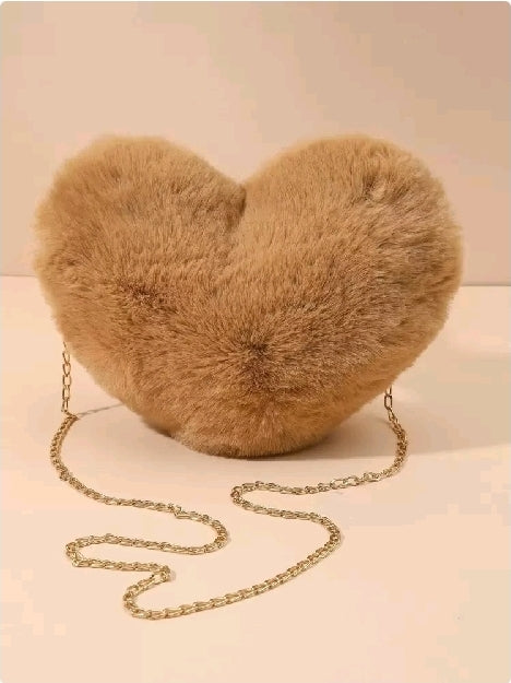 Tan Heart Chain Purse