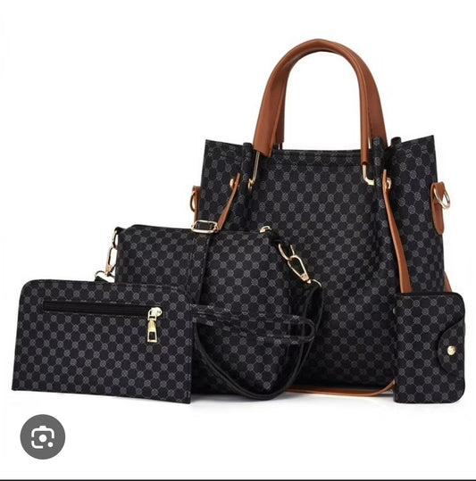 4 Piece Black Printed Purse Set