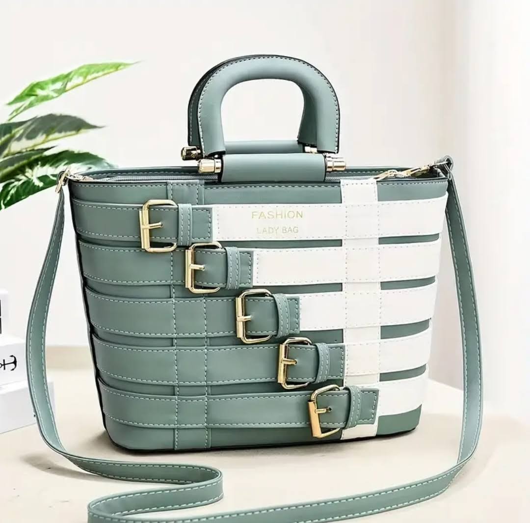 Green/White 5 Buckle Purse