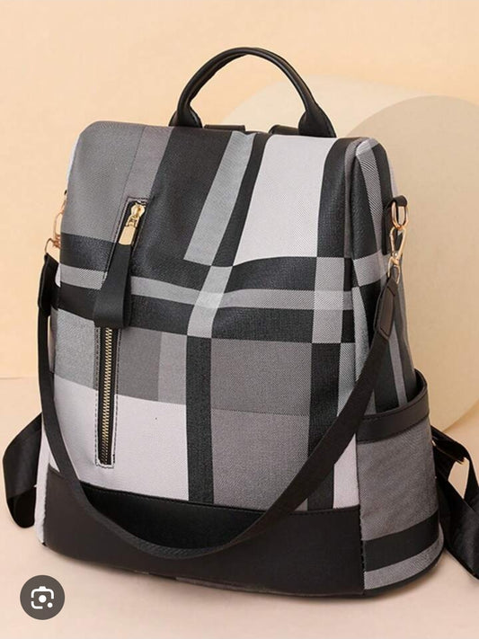 Grey, White, & Black Backpack Purse