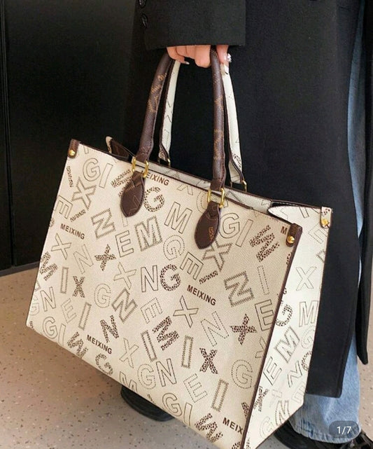 Extra Large Beige Printed Purse